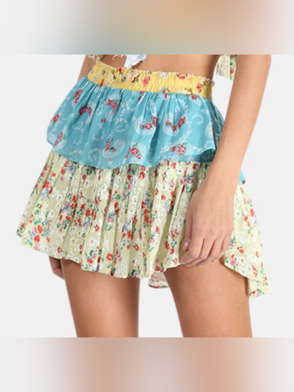 LoveShackFancy Soleil Patchwork Mini Skirt Ruffle